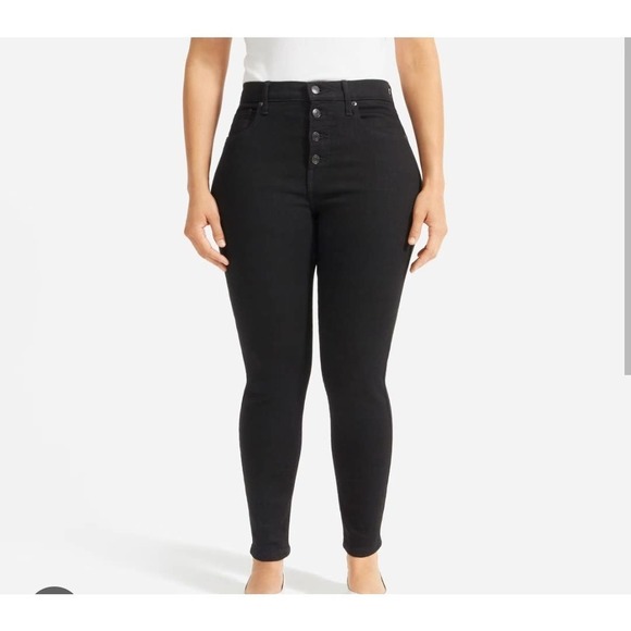 Everlane High Rise Button Fly Black Denim Authentic Stretch 26 Ankle Skinny Jean - Picture 7 of 11
